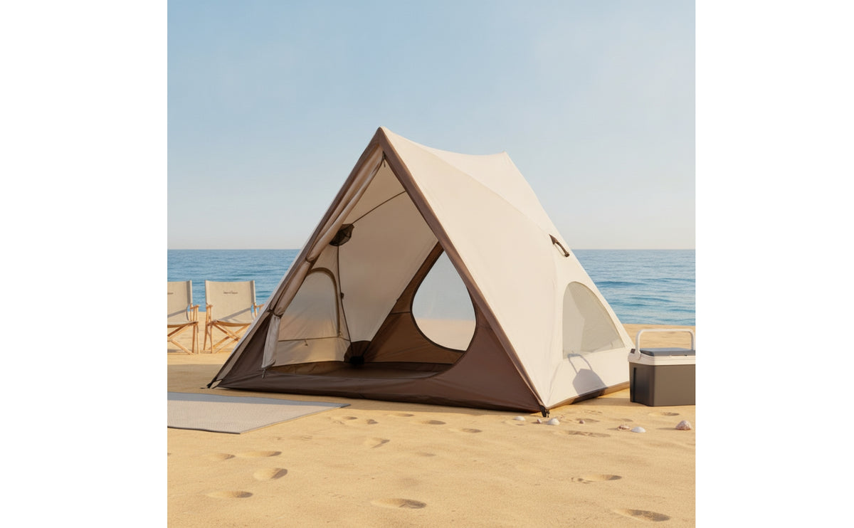 Quick-Open Sun Shade Tent Silver-Coated Triangular Beach Tent Easy to Store for Camping