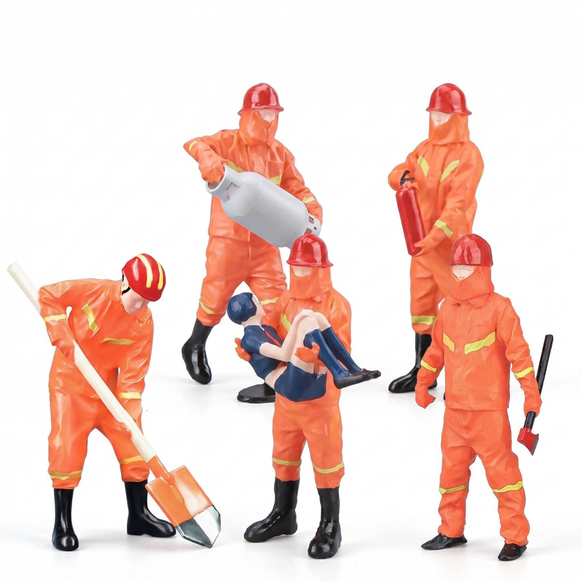 5 Pieces 1:32 Firefighter Set Orange Uniforms Firefighter Figure Set Mini Figurine Standing