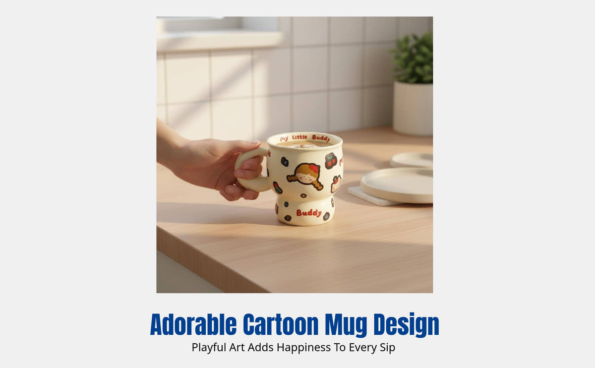 Couple Ceramic Mug Set, Cute Cartoon Design, Creative Water Mug, Gift for Lovers
