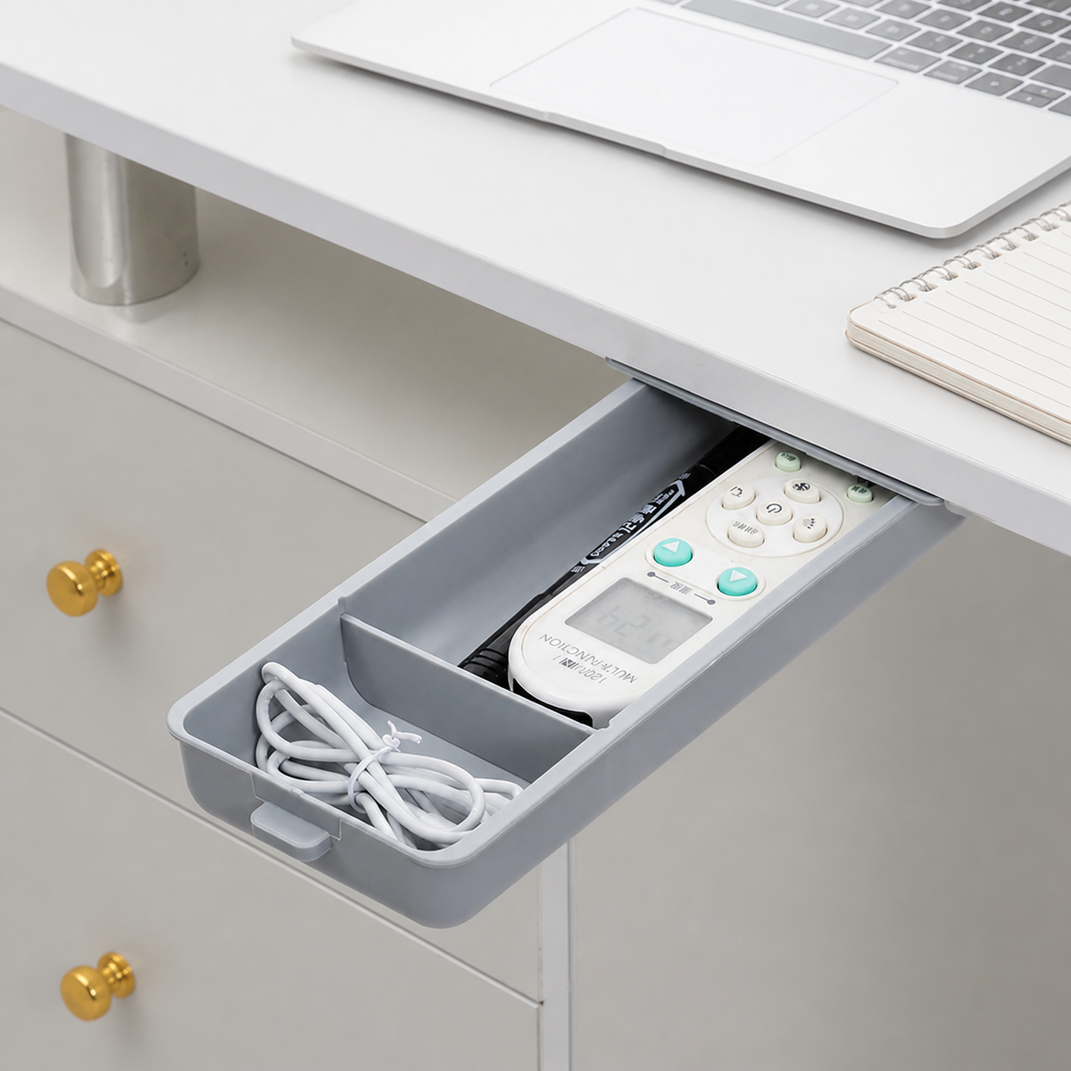 Under Desk Storage Drawer, Attachable Under Desk Drawer for Office Home Study, Small Slide Out Desk Tidy Drawer, 1L Capacity, Modern Minimalist