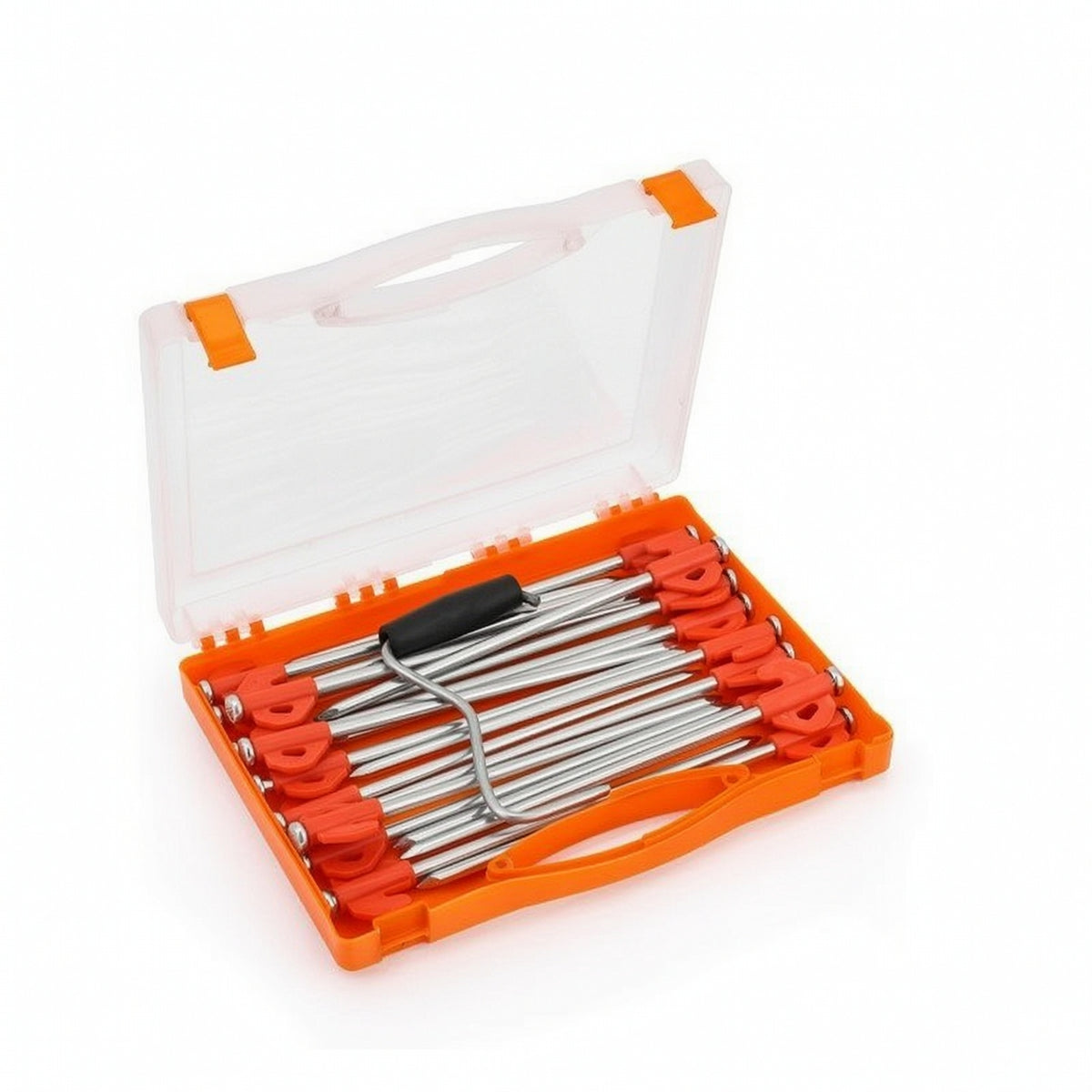 20 Pieces Tent Stake Kit with Case Flat Head Steel Tent Stakes with Puller Strong Ground Anchors for Campers, Backpackers, Camping, Beach, Backyard