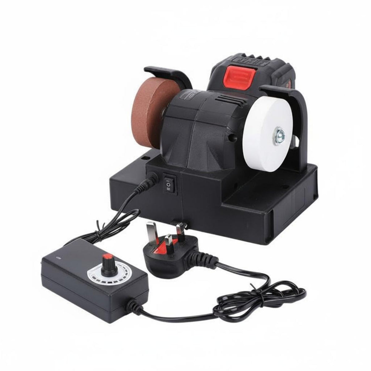 Sturdy Long-Lasting Mini Electric Bench Grinder Multi-Functional Double Wheel Polishing Machine Fast Heat Dissipation Small Desktop Grinder 100W Engine for DIY Enthusiasts, Crafters, Workshop, Garage