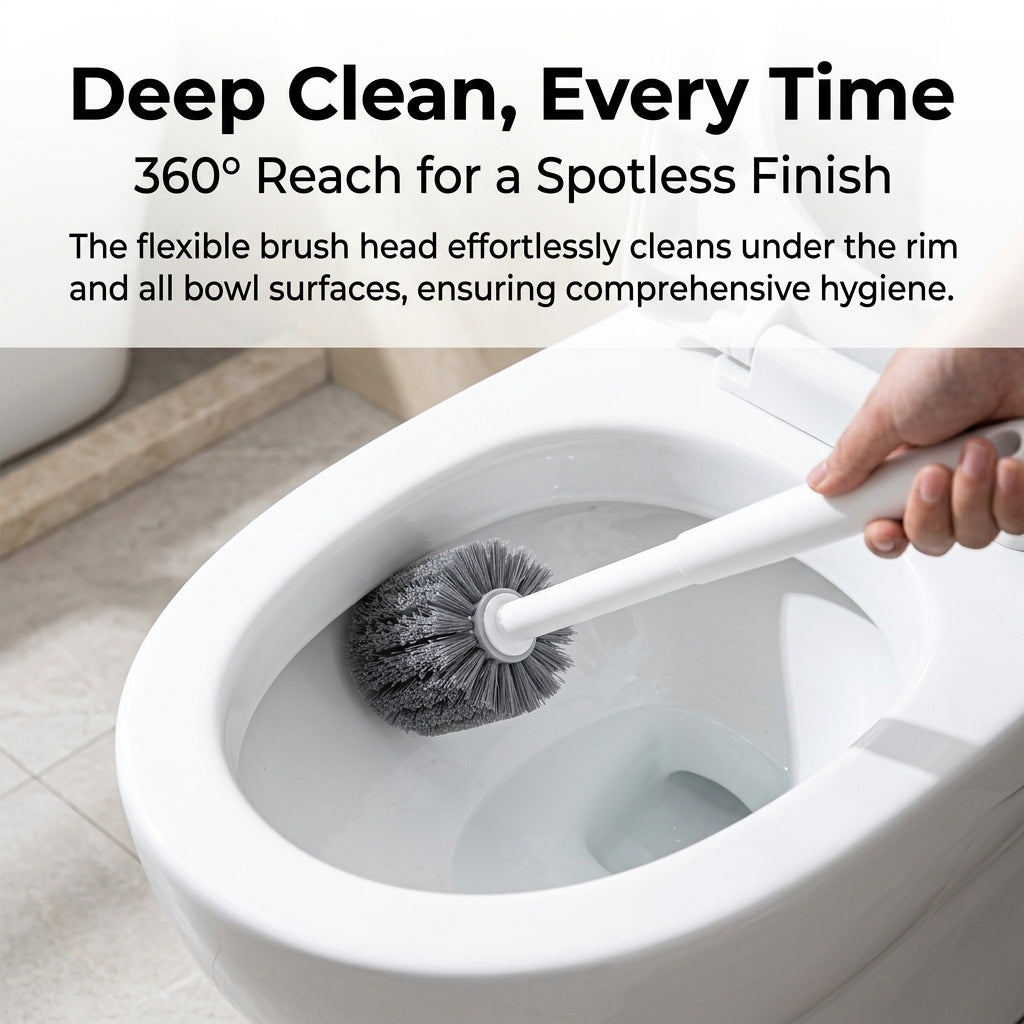 Wall Mounted Toilet Brush Set with Holder No Drill, Cleaning Brush for Homeowner, Toilet Bowl Brush and Holder Set, Brush