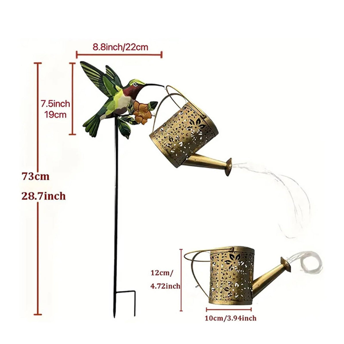 Solar Watering Can Light Automatic activation/off Hummingbird Garden Lamp Easy to Install Outdoor Decor for Yard