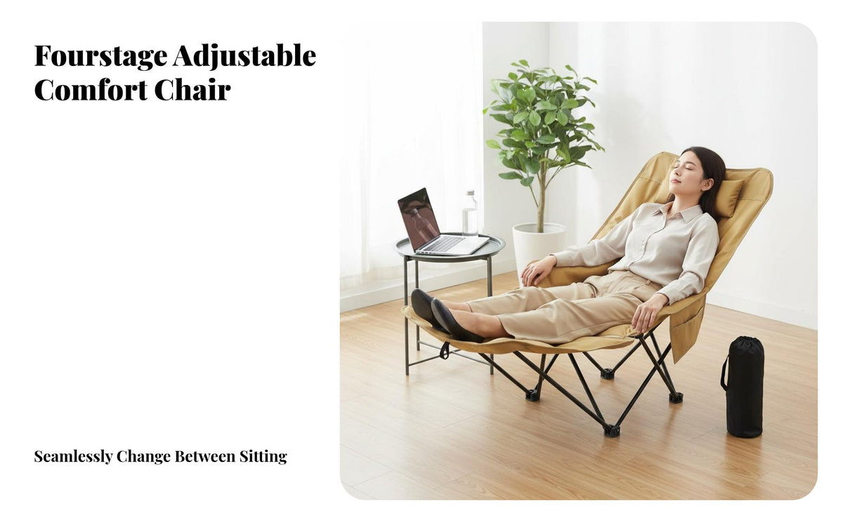 4-Position Recline Adjustable Moon Chair Foldable Design Padded Moon Chair Indoor & Outdoor Use Portable Seating High rear rearrest for Office Workers, Students, Fishing, Camping, Patio, Balcony