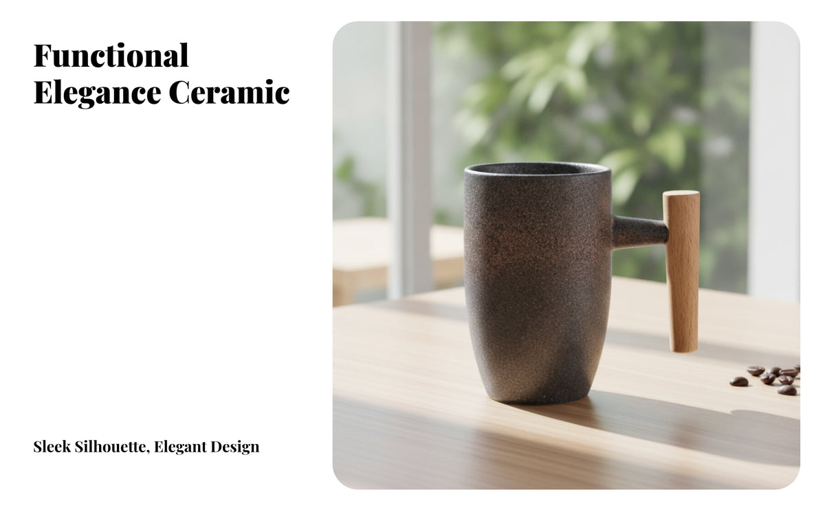 Easy Grip Ceramic Mug with Wooden Handle | Modern Minimalist Design, Ergonomic, for Office
