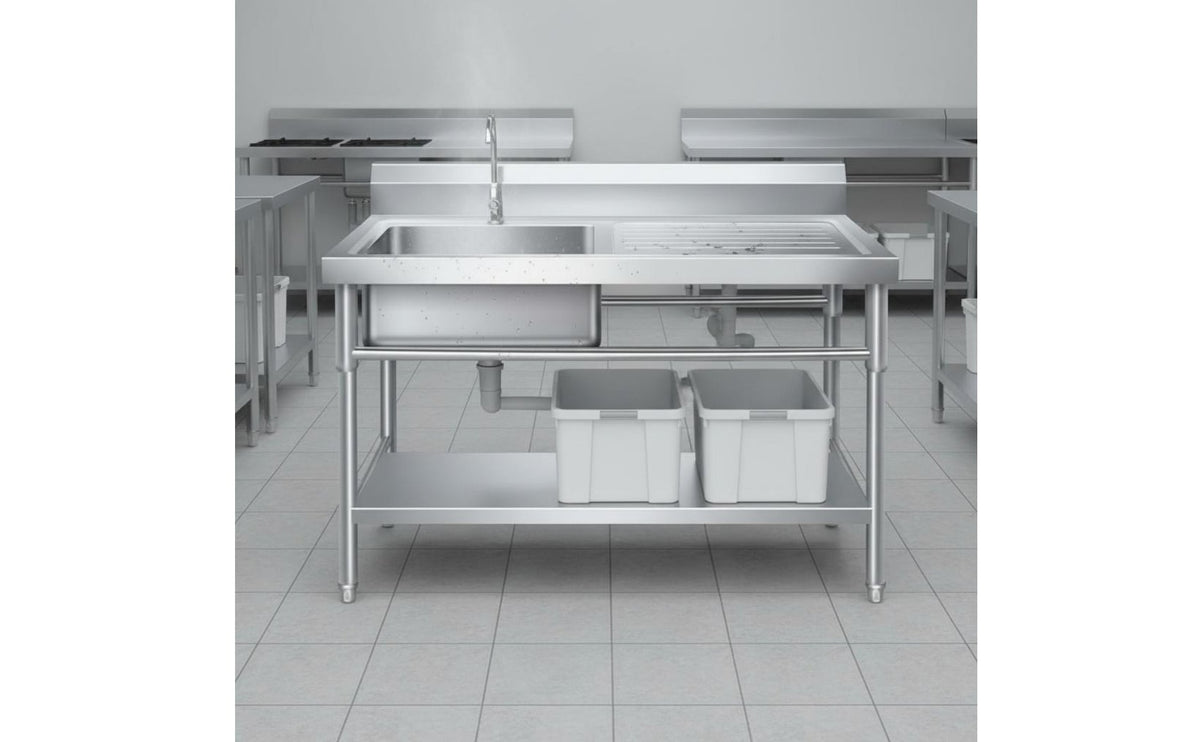 Rust-Resistant Stainless Steel Prep Table with Sink Heavy Duty Stainless Steel Workstation Sink Multi-Functional Anti-Clog Drain for Chefs