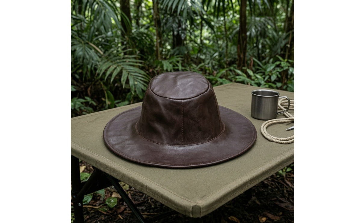 Leather Hat with Side Cords Wide Brim Cowboy Hat Sun Protection for Outdoor, Travel