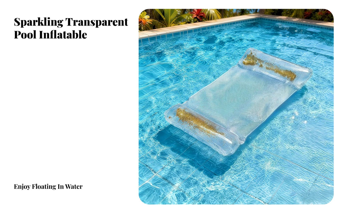 Inflatable Water Hammock Foldable Transparent Inflatable Raft Portable Glitter Inflatable Lounger for Adults, Seniors, Beach, Summer Vacation, Sea