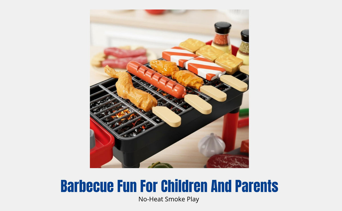 Simulated BBQ Skewer Grill Set, Mini Kitchen Toy, Pretend Cooking, Light & Sound, Role Play