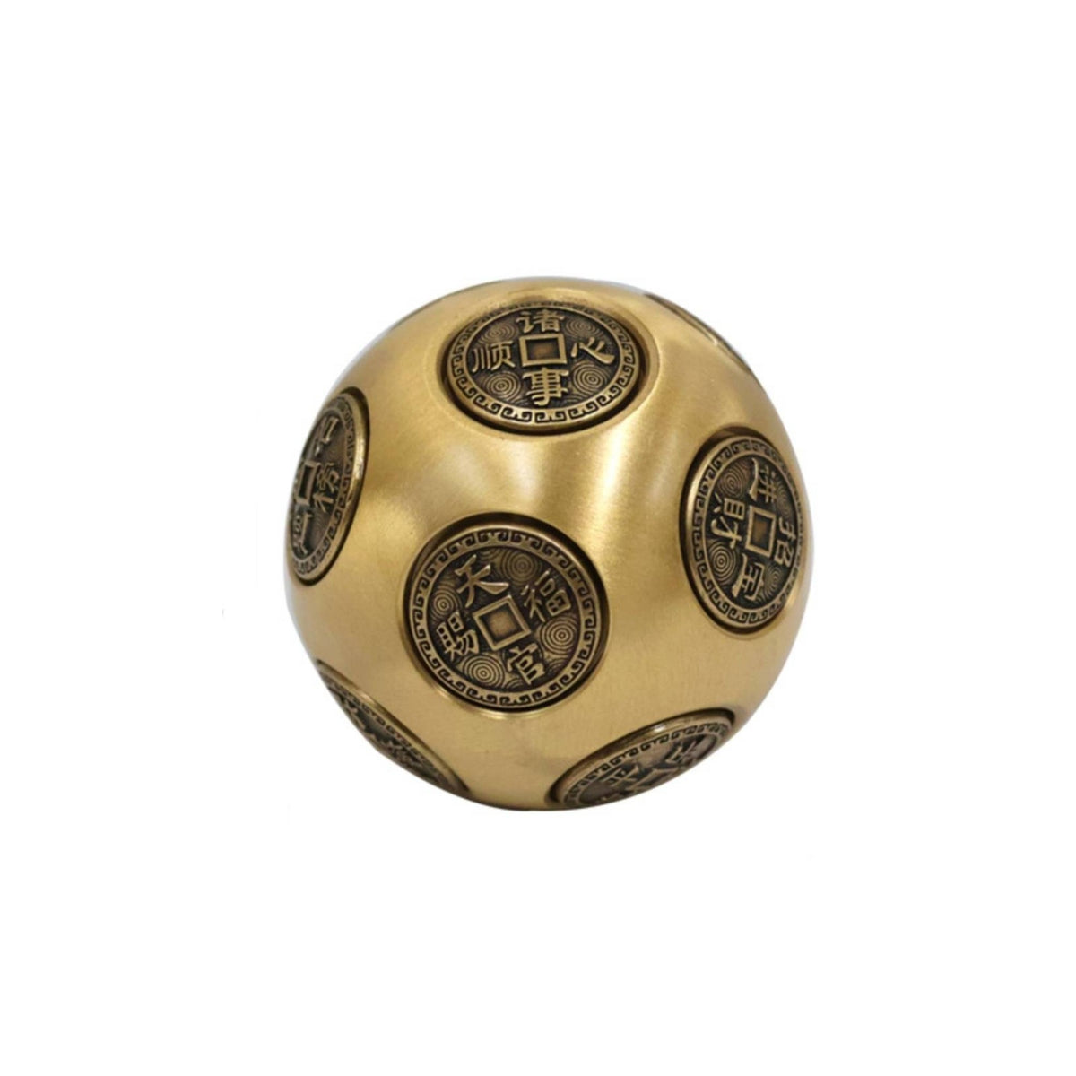 Brass Ball with Engraved Medallions Polished Brass Fidget Sphere Textured for Office