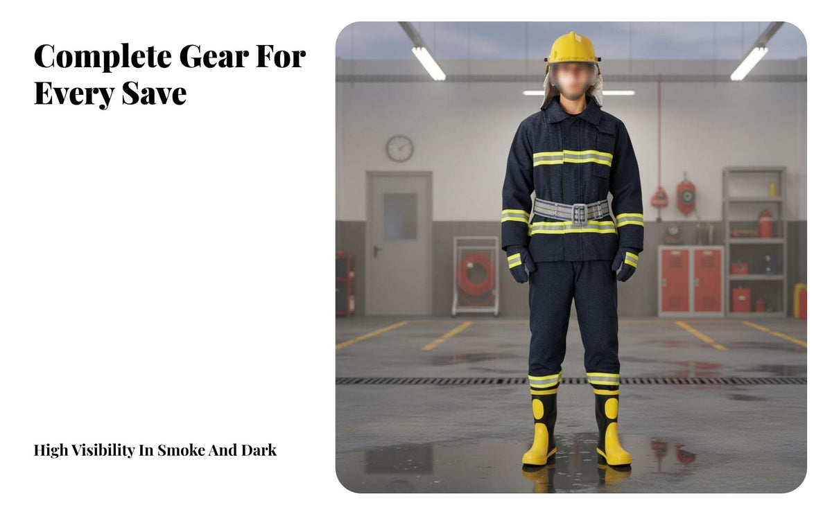 6 Pieces Heat Insulating 6 Piece Firefighter Suit Reflective Strips Retardant Firefighter Outfit Waterproof Fire Protection Clothing Breathable Material for Firefighters, Safety Trainees, Firefighting, Industrial Sites