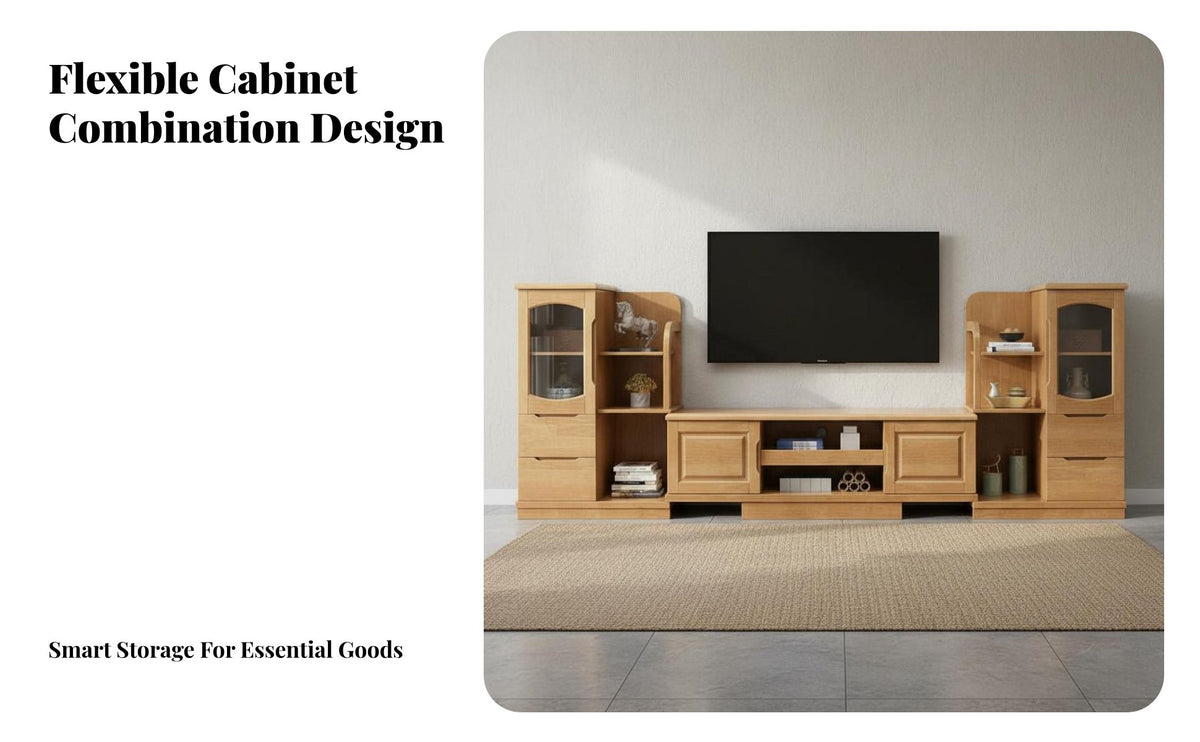 Sturdy Construction Extendable TV Cabinet Versatile Chinese Aesthetic Media Cabinet Rounded Corners Solid Wood Entertainment Unit Easy Assembly