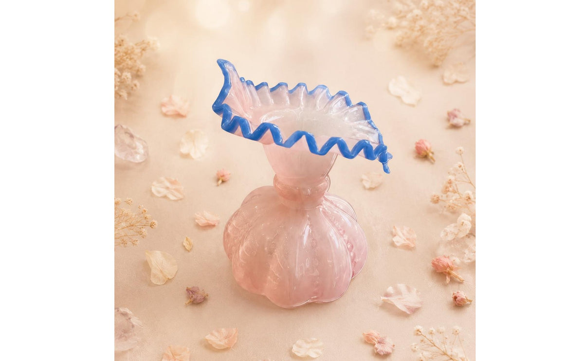 Handmade Glass Flower Vase Frilled Rim Home Decor for Tabletop, Living Room