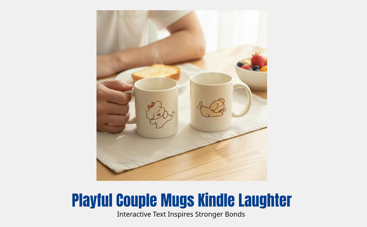 Cream Ceramic Mug, Cartoon Dog Couple, Cute Breakfast Mug for Girls