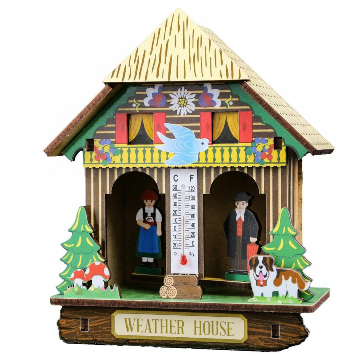 Wooden Chalet Hygrometer Temperature and Humidity Display Decorative Weather Predictor Thermometer for Indoor