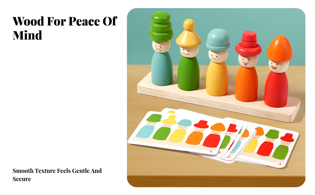 Painted Wood Child-Centered Stacking Toy Bright Colors Wooden Matching Toy for Toddlers, Preschoolers