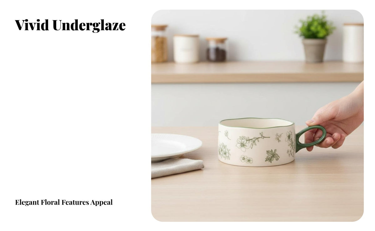 Ceramic Bowl and Plate Set, Floral Pattern, Easy to Clean, Ins Style, Microwave Compatible