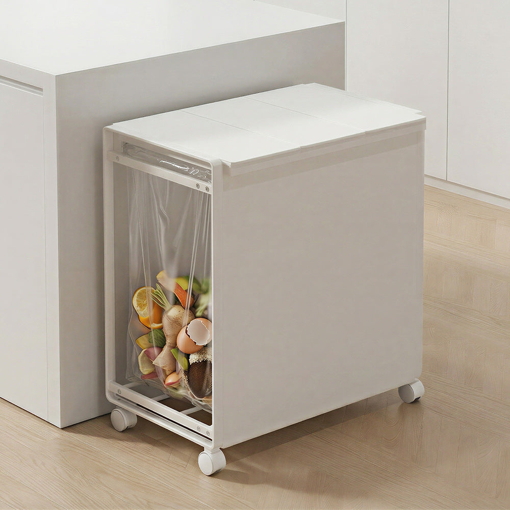Three-Compartment Covered Trash Sorting Rack with Wheels, Indoor/Outdoor Garbage Bag Holder