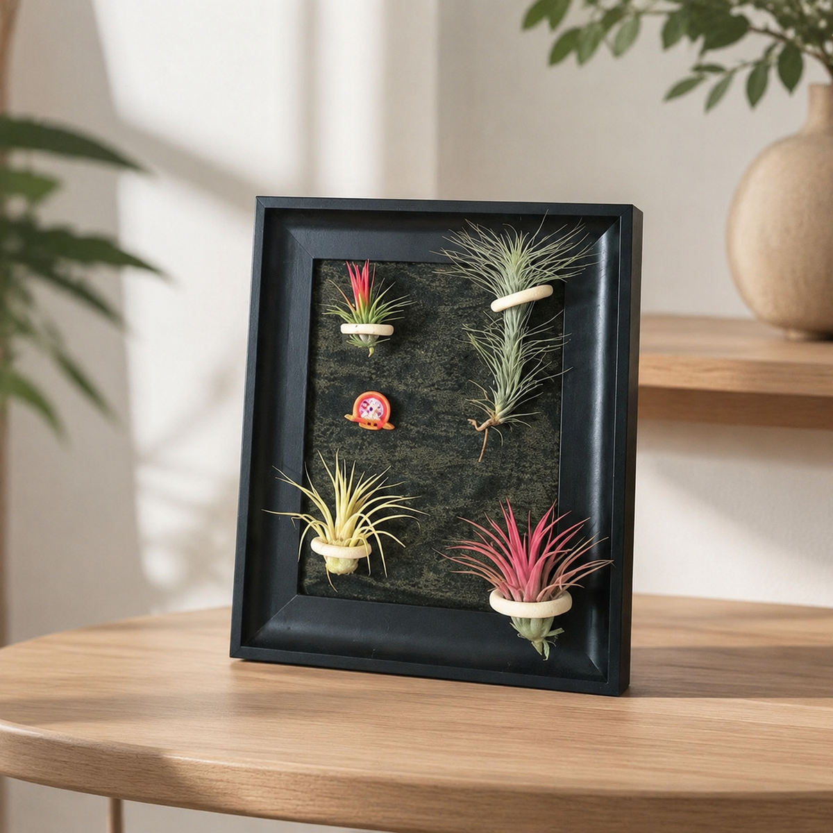 Hanging Plant Frame, Black Tillandsia Holder, Square MDF Plant Frame, Retro Wall Decor for Office & Bedroom