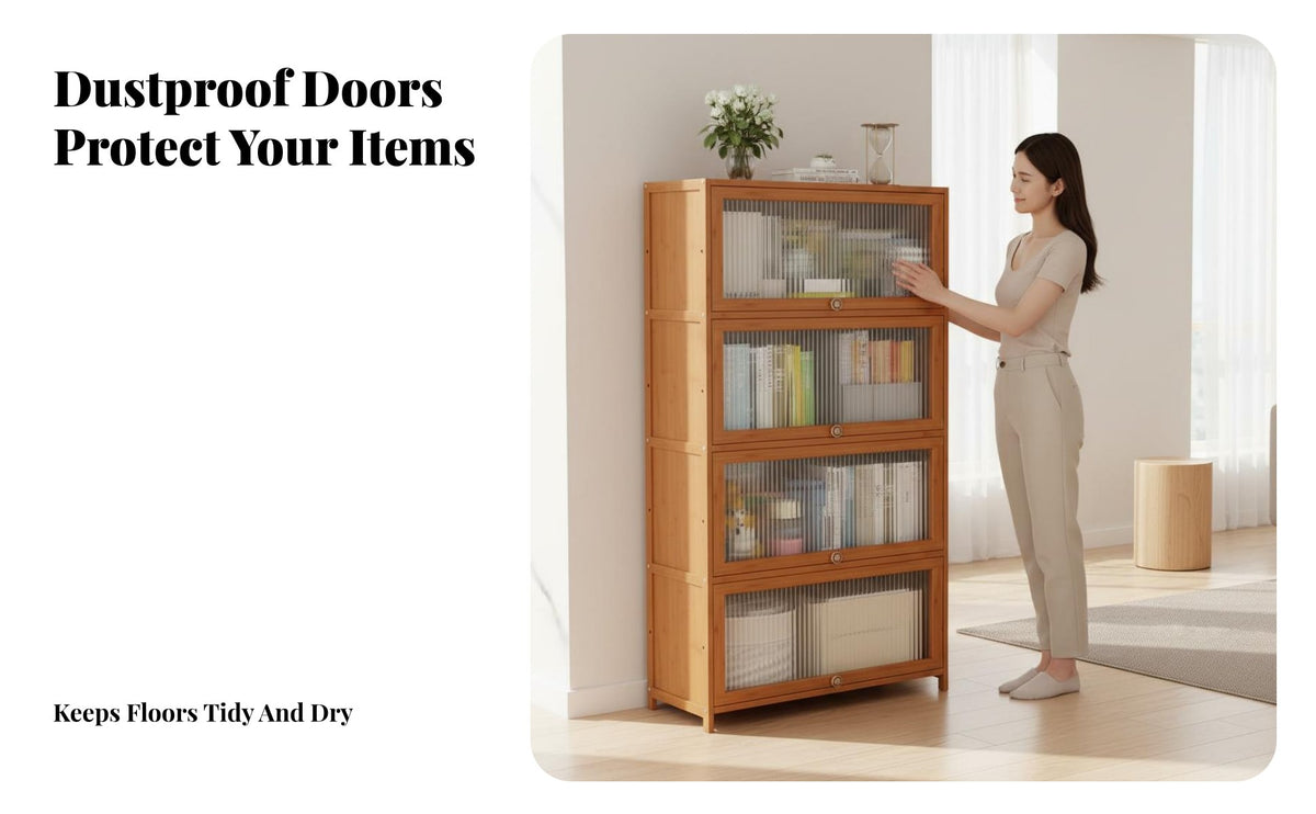 Dust-Proof Freestanding Bookshelf with Doors Space Saving Multi-Layer Storage Cabinet Large Capacity Enclosed Bookshelf Sturdy Construction for Book Lovers, Office Workers, Homeowners, Children's Room, Bedroom, Library