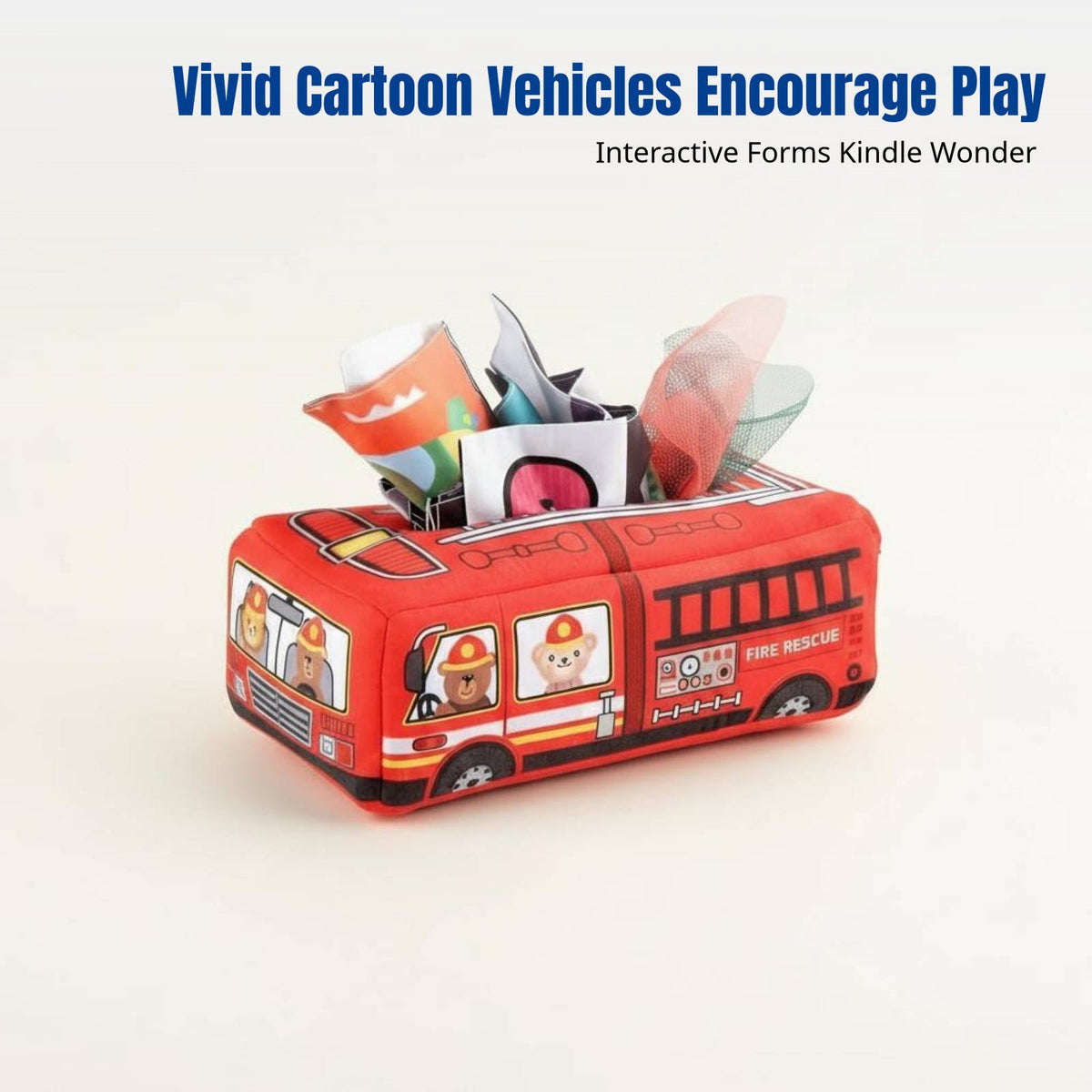 Infant Cloth Book Toy Box, Educational Interactive Tissue Box, Tear-Resistant, Emergency Vehicle/School Bus/Train Design