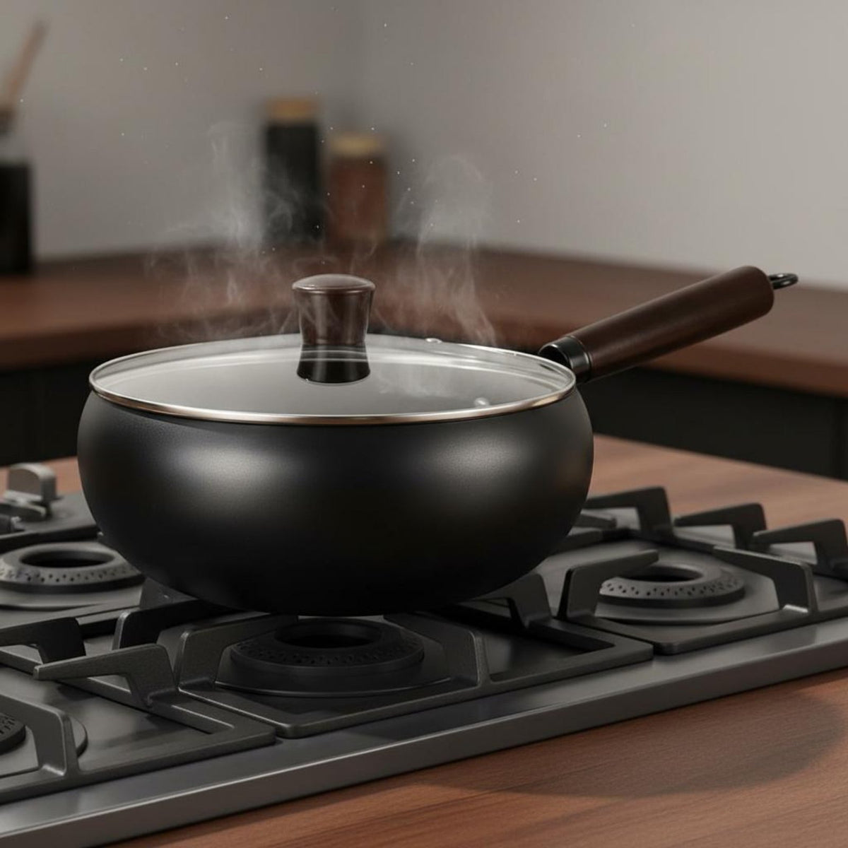 Hand Hammered Iron Wok Uncoated Chinese Wok Stir Fry Pan with Lid No Coating Deep Cooking Pot Non-Stick
