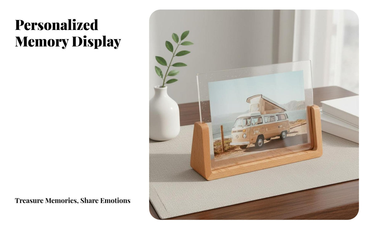Wooden Base Acrylic Frame Minimalist Design Wooden Base Picture Frame Hand-Polished Wood Photo Stand for Desktop, Office
