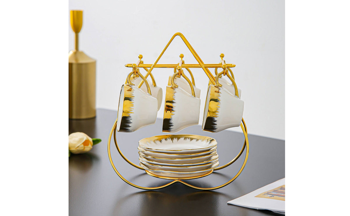 6 Sets Ceramic Coffee Cup Set Elegant Gold Rim Cup Set Gift Idea Tableware for Home Use