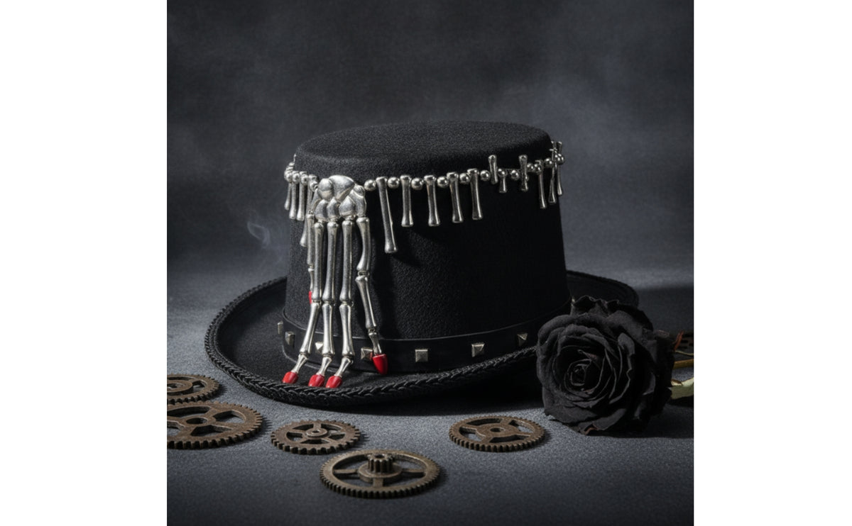 Top Hat with Skeleton Hand Steampunk Felt Top Hat Black Cosplay for Cosplayers, Themed Parties
