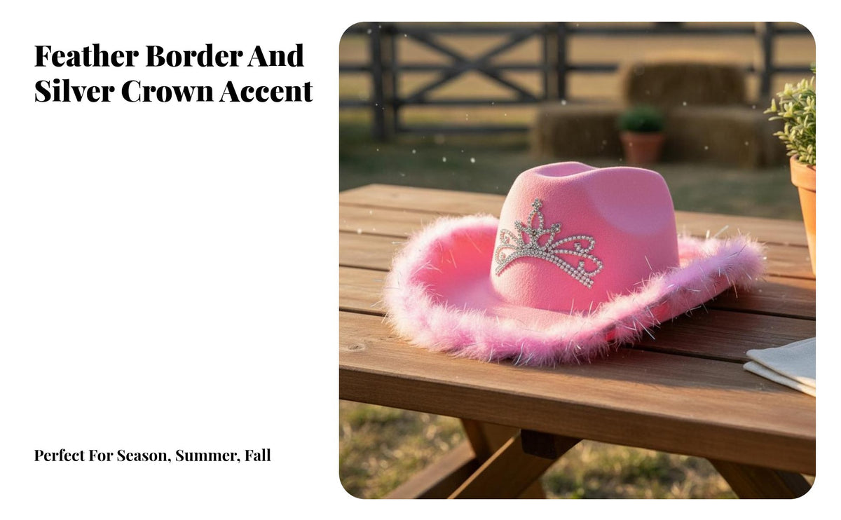 Feather Brim Cowboy Hat Eye-Catching Rhinest Single Cowboy Hat Sturdy Fashion Accessory for Women, Festival Attendees, Parties, Festivals