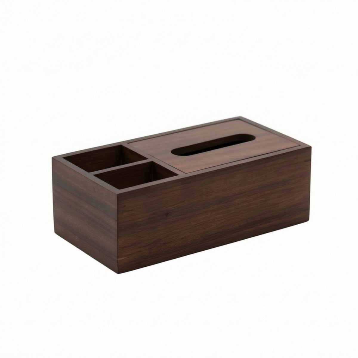Walnut Tissue Box with Storage Compartment Stylish Tissue Box Cover Organizer Space-Saving for Office, Reception Desk