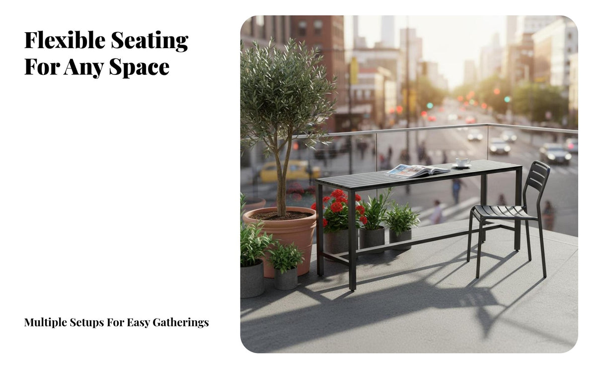 Balcony High-Top Table and Stool Combo Weather-Resistant Bar Set Space-Saving Outdoor Furniture for Cafe Owners, Homeowners, Patio, Backyard, waterside