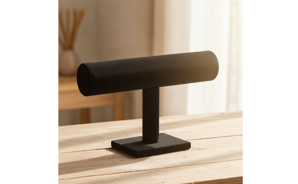 Velvet T-Shaped Bracelet Holder Black Bracelet Holder with Rectangular Base Stable T-Shaped Display Compact for Jewelers, Collectors, Vanity, Boutique, Countertop