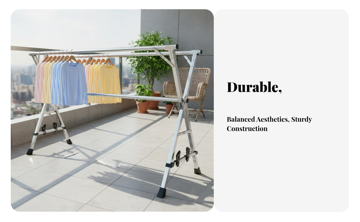 Rust-Resistant Cross-Frame Clothes Horse Sturdy and Long-Lasting Foldable Drying Rack Heavy Duty Foldable Clothes Horse Easy to Assemble for Apartment Dwellers, Homeowners, Families, Balcony, Outdoor, Indoor, Bedroom