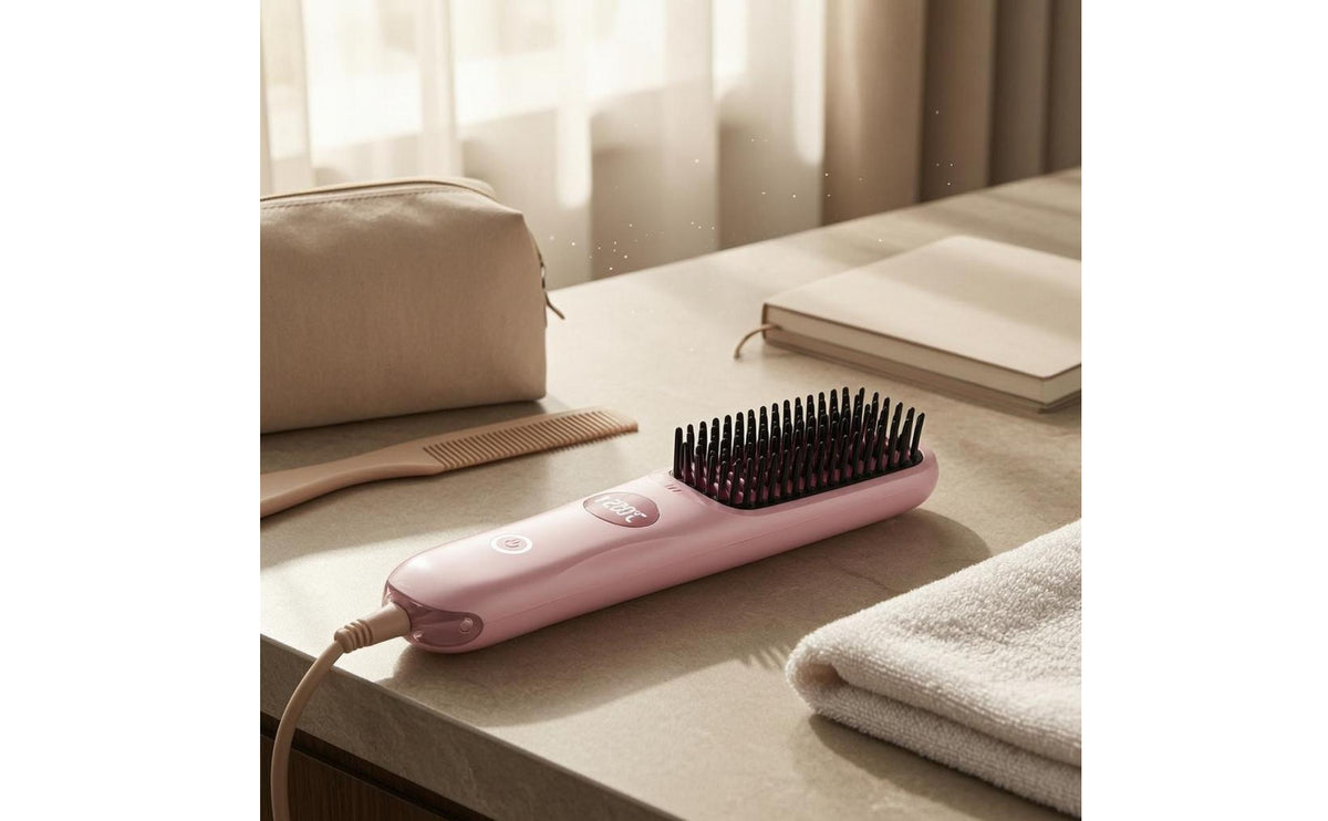 USB-Charged Hair Straightener Brush with Ceramic Heating Surface