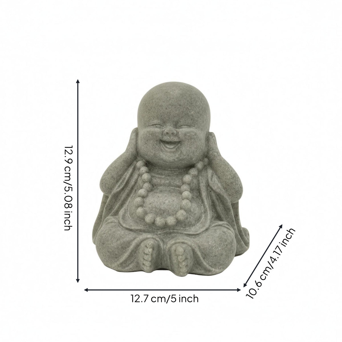 Desktop Monk Figurine Stone-Like Finish Resin Monk Figurine Ornament Tabletop Display Decor Piece Beaded Necklace