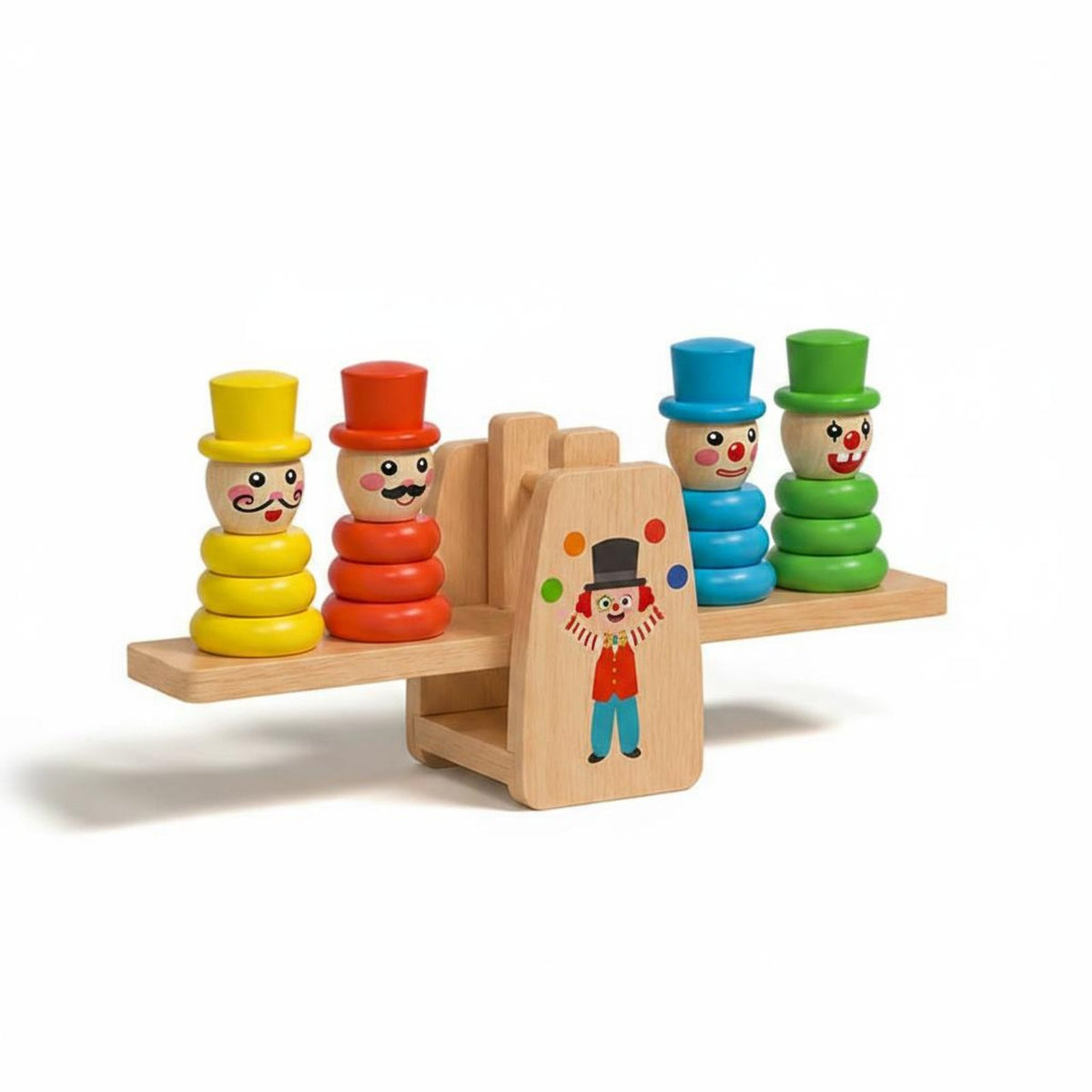 Develops Hand-Eye Coordination Wooden Clown Balance Scale Early Learning Clown Stacking Rings Toy Parent-Child Interaction Seesaw Balance Stacking Toy for Preschoolers, Toddlers