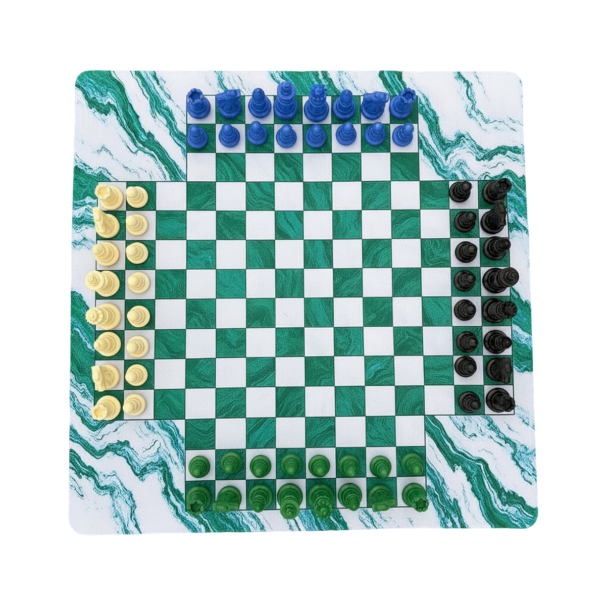 Marble-Style Four-Player Chess Set Easy to Carry Chess Set with Mat Sturdy High Quality for Families, Gatherings