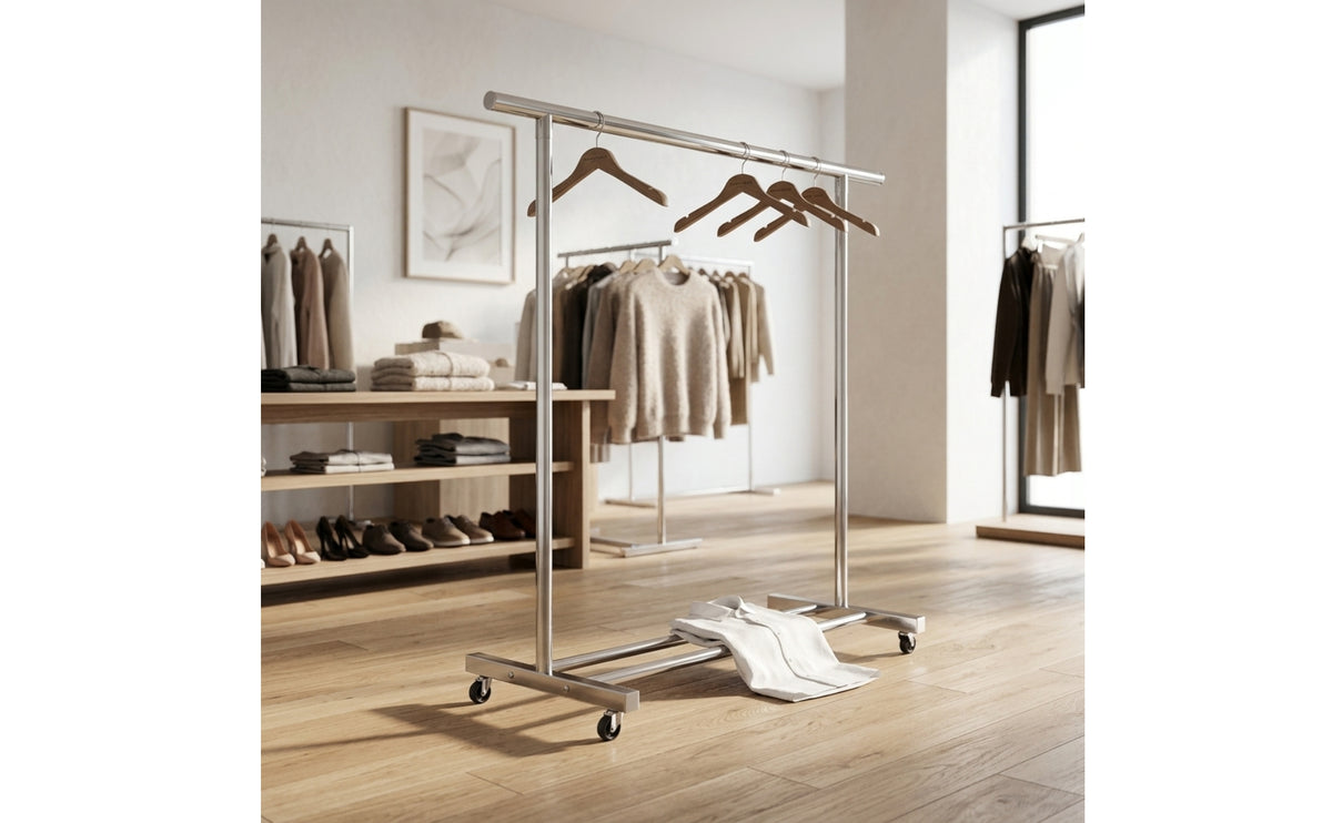 Floor-Standing Drying Rack with Shelf Heavy-Duty Rolling Clothes Rack Adjustable Furniture Portable for Laundry Room, Indoor