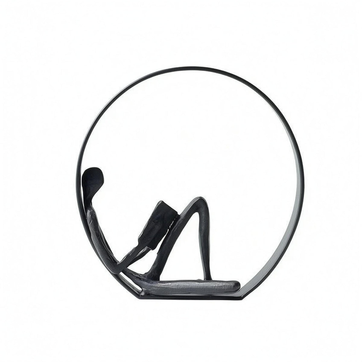 Reading Figure Sculpture Minimalist Metal Desk Ornament Modern Style Circular Hoop Sculpture