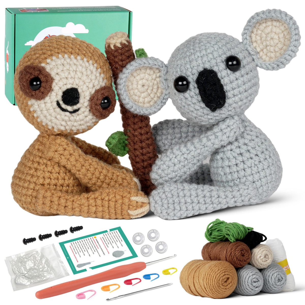 All Materials Included Sloth and Koala Crochet Kit Gift Ready Stuffed Creature DIY Craft Kit for Beginners, Crafters