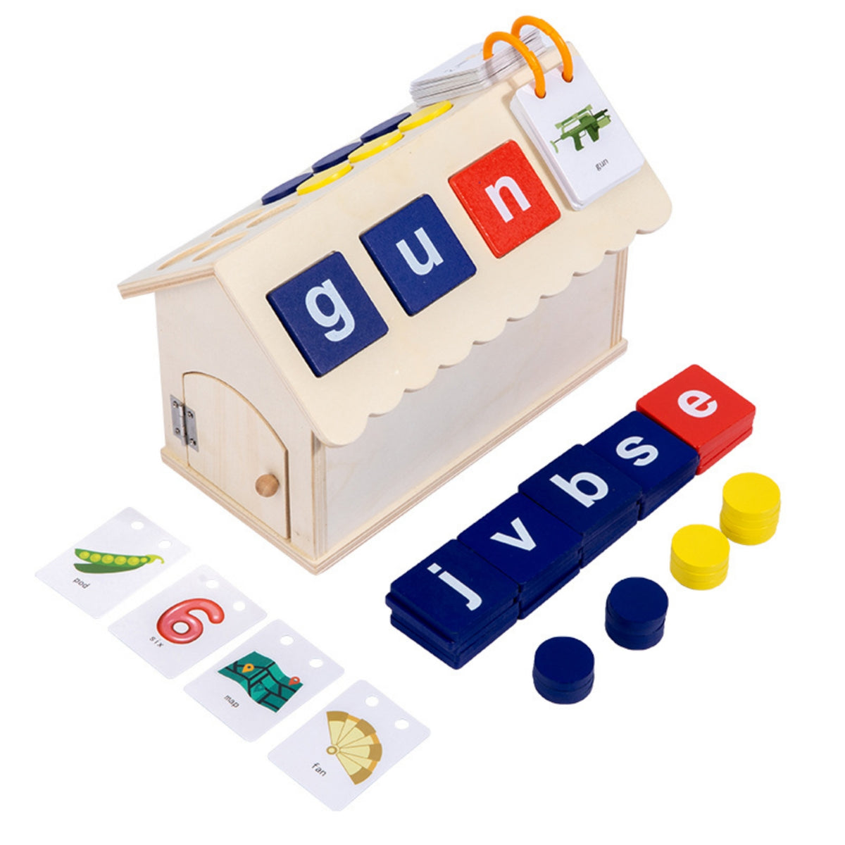 Wooden House Toy with Tiles Fine Motor Shape Sorter House Color Matching
