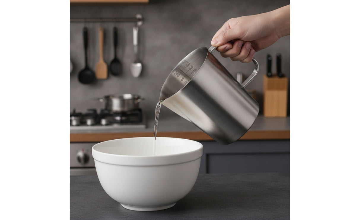 Measuring Cup with Handle and Pour Lip 304 Stainless Steel Metal Measuring Cup Dishwasher Metal Pitcher with Markings for Pastry-Making, Coffee