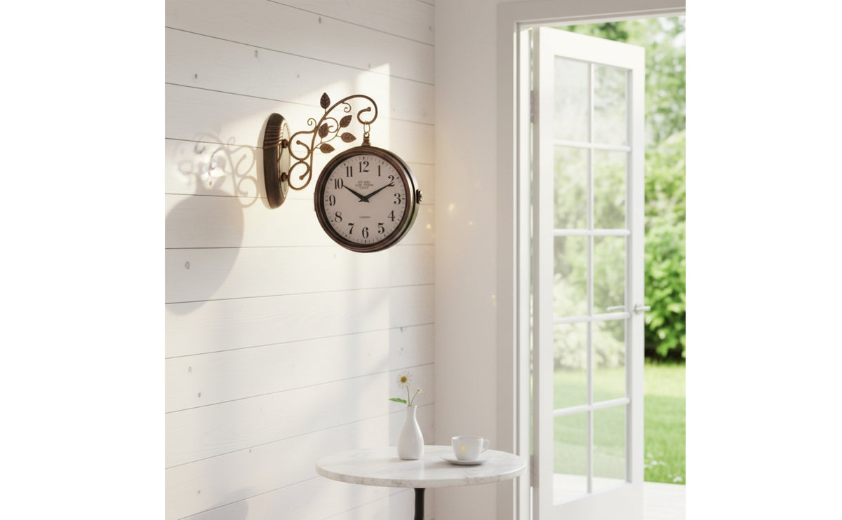 Analog Wall Clock Vintage Style Round Wall Clock Home Decor Bronze Finish Metal Frame