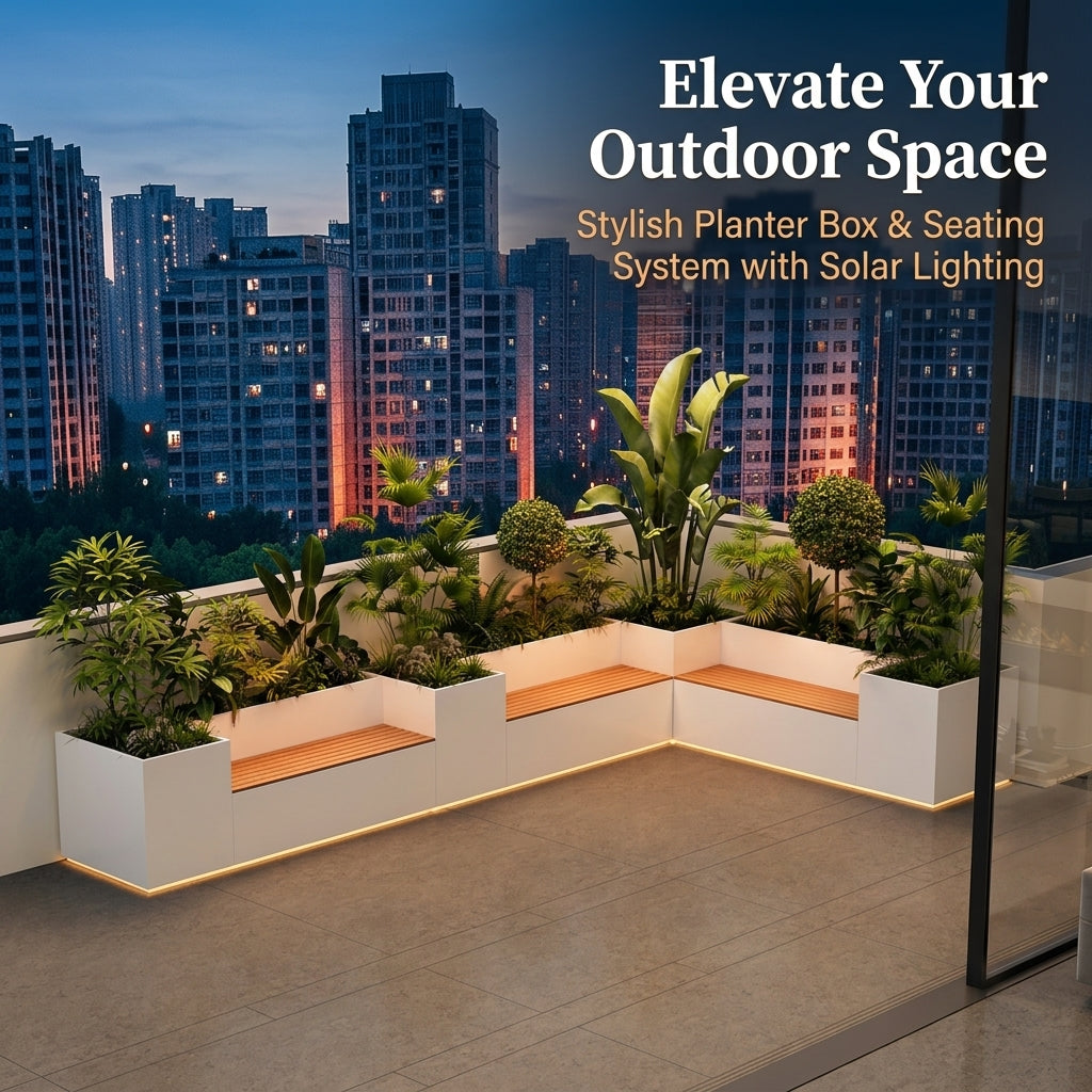 Solar Planter , Outdoor Seating for Balcony, Illuminated Garden Plan
