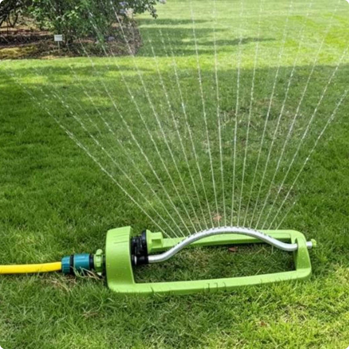 Curved Metal Tube Brass Nozzle Sprinkler Green Base Lawn Sprinkler Hose Connection Outdoor Watering Compact