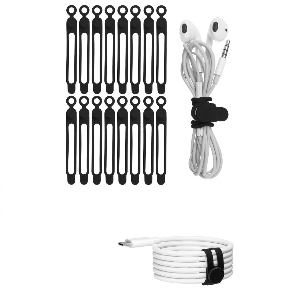 Cable Organizers for Cords with Reusable Silicone Ties Organizer, 16 PCS Adjustable Straps and 60 Waterproof Labels for Gaming