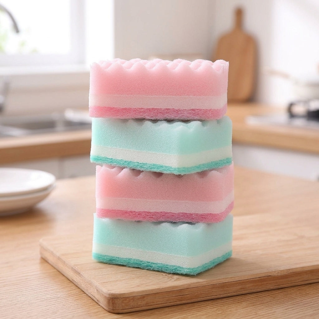 Scrub Sponge Dual Sided Sponge for Pots and Pans, Reusable Square Dishwashing Sponge Pack of 4, Moderate Abrasive Absorbent Kitchen Cleaning Tool