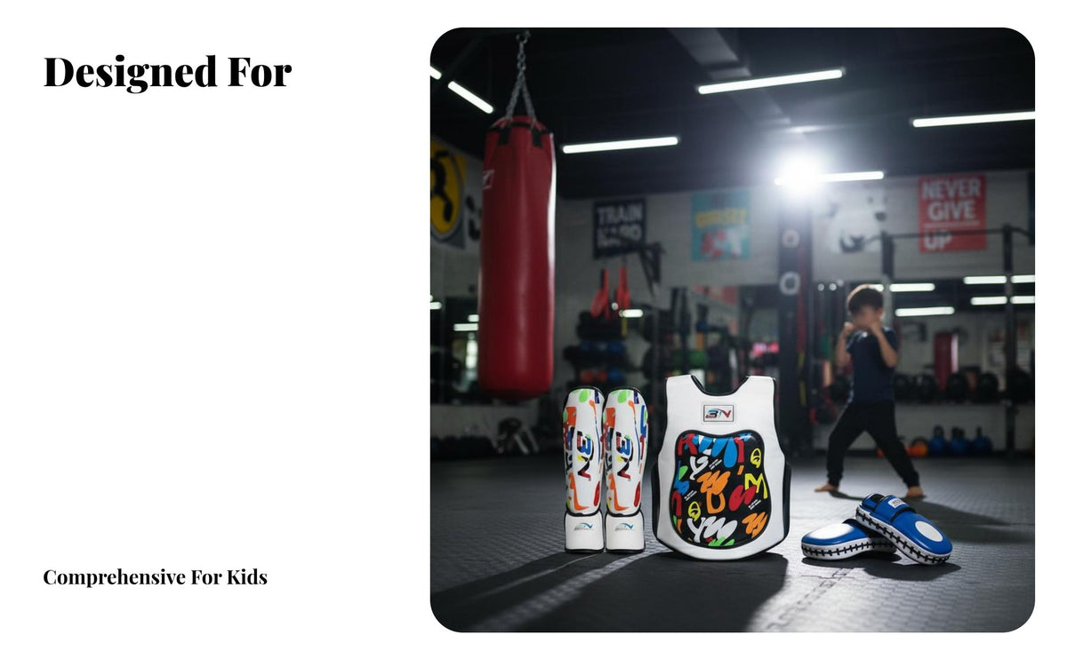 Kids Boxing Gear Set Thick Foam Padding Kids Boxing Set Shock Absorption children's Fighting Protection Kit for Fighting Arts Class, Taekwondo, Gym